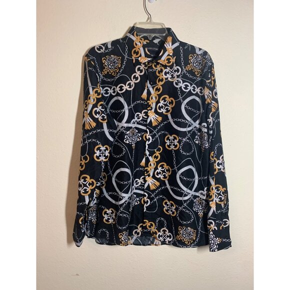 Silver Stone Button Down Dress Shirt Chain Print Business Casual Black Size XL - Picture 1 of 5